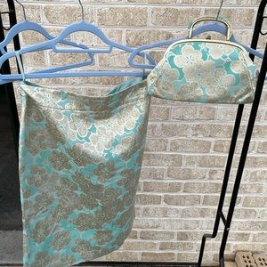 Banana Republic size 10 mint &gold skirt & clutch